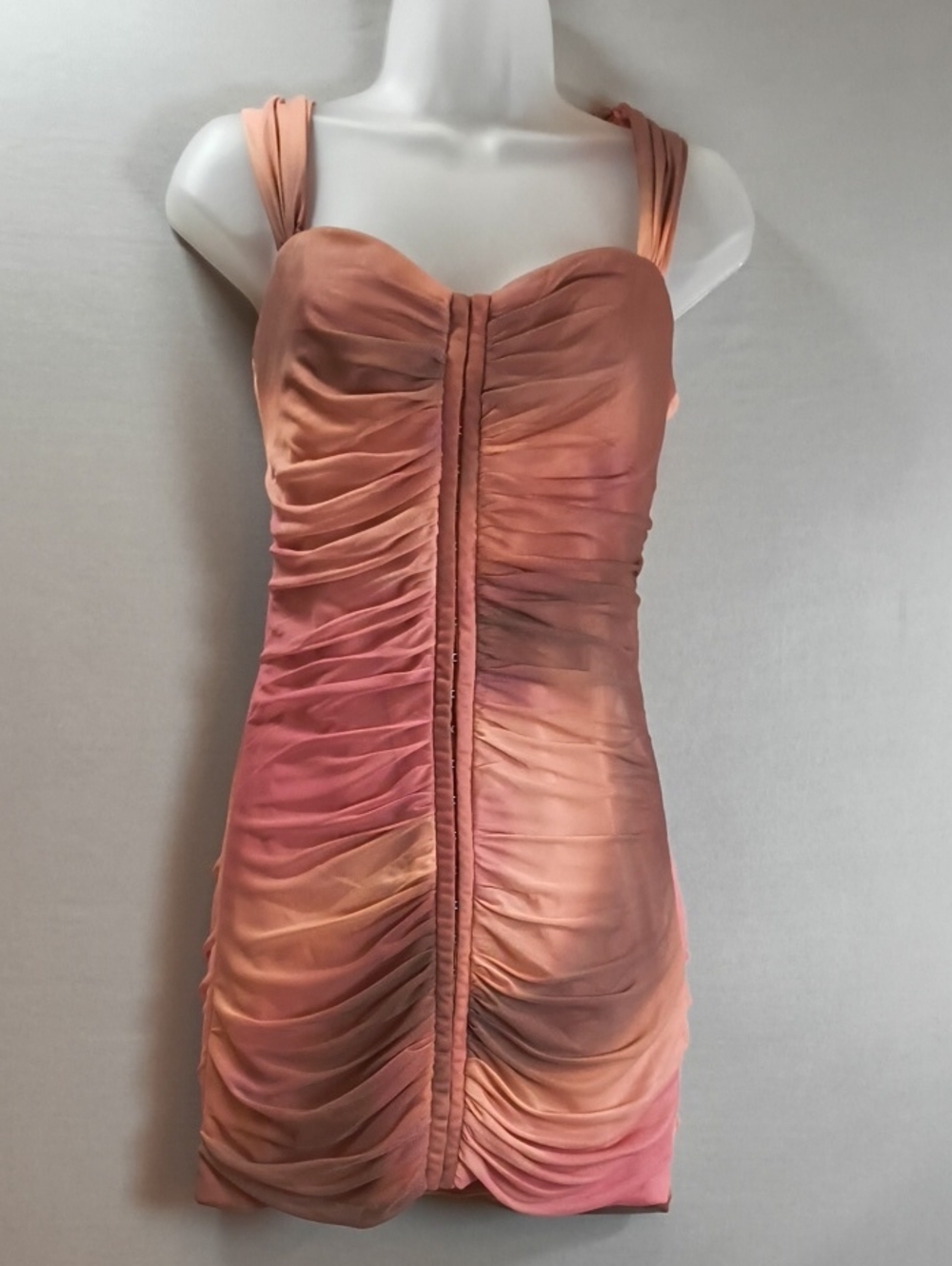 Zara Women's pink and brown ruched tulle mini dress Size - M